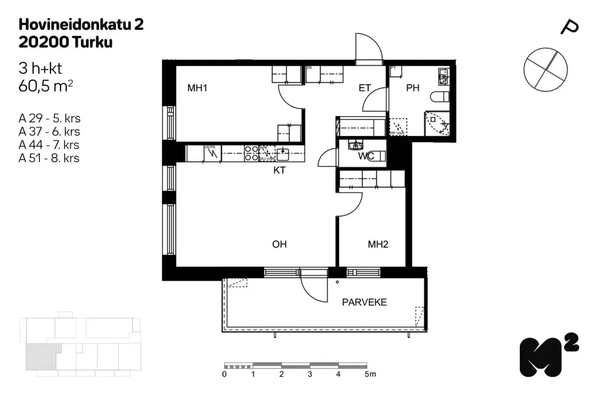3h+kt 60,5 m², hovineidonkatu 2 turku 1