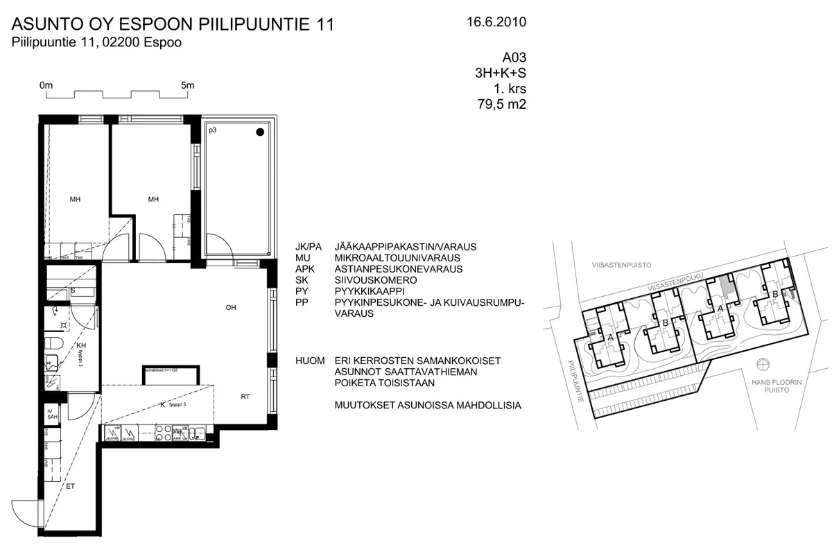 3h+k+s 79,5 m², piilipuuntie 11 espoo