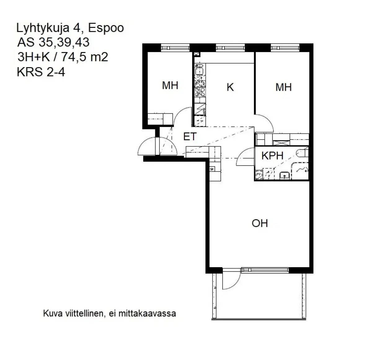 3h+k 74,5 m², lyhtykuja 4 espoo