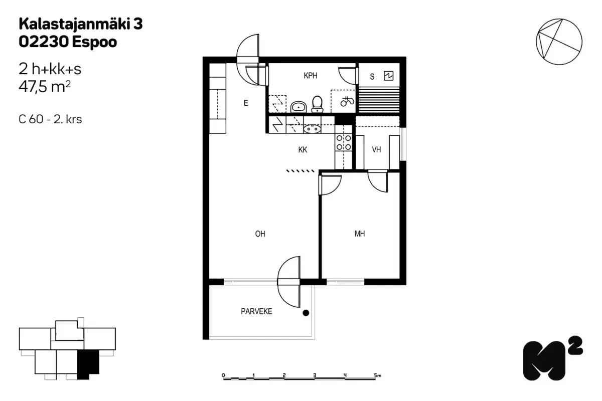 2h+kk+s 47,5 m², kalastajanmäki 3 espoo