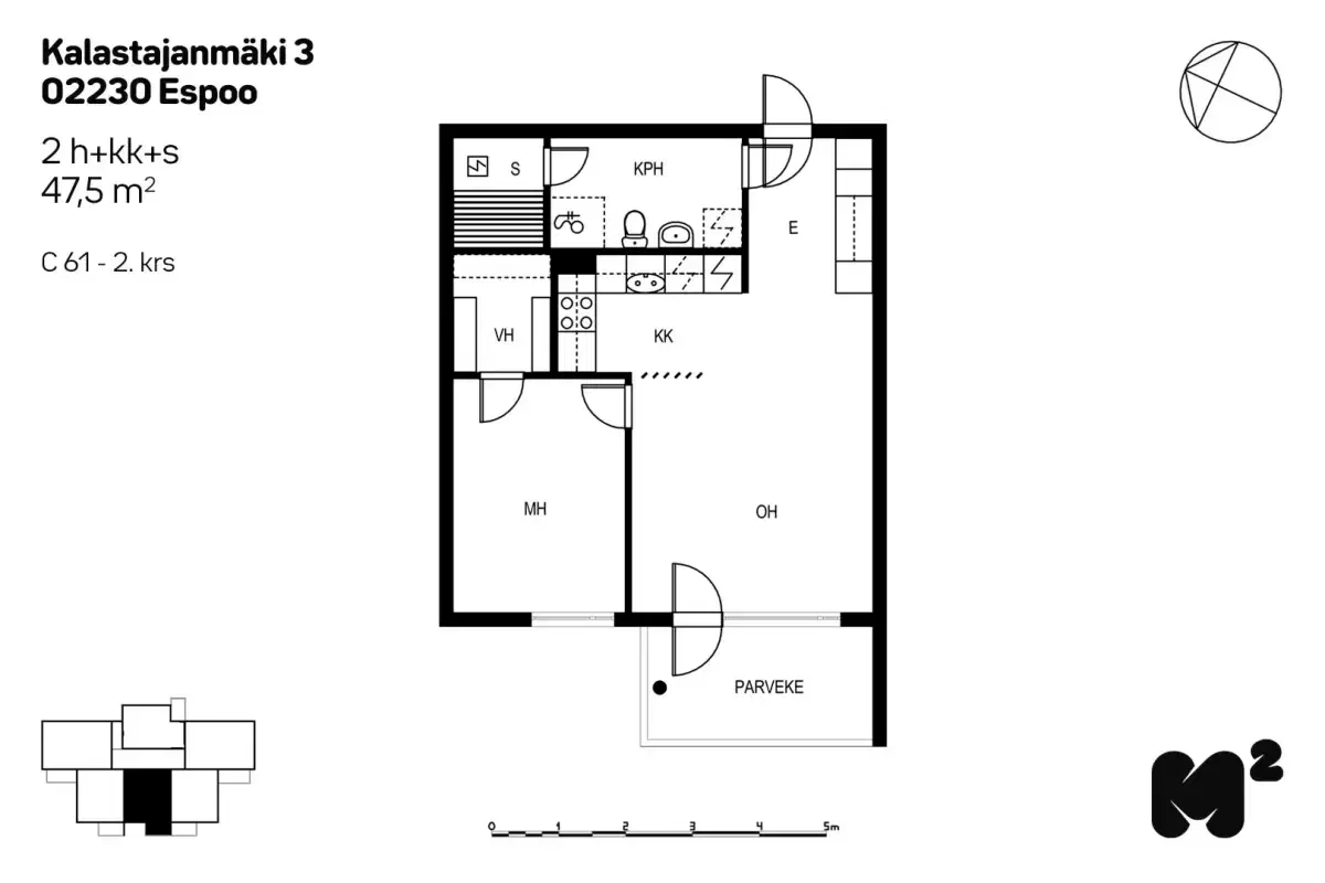 2h+kk+s 47,5 m², kalastajanmäki 3 espoo