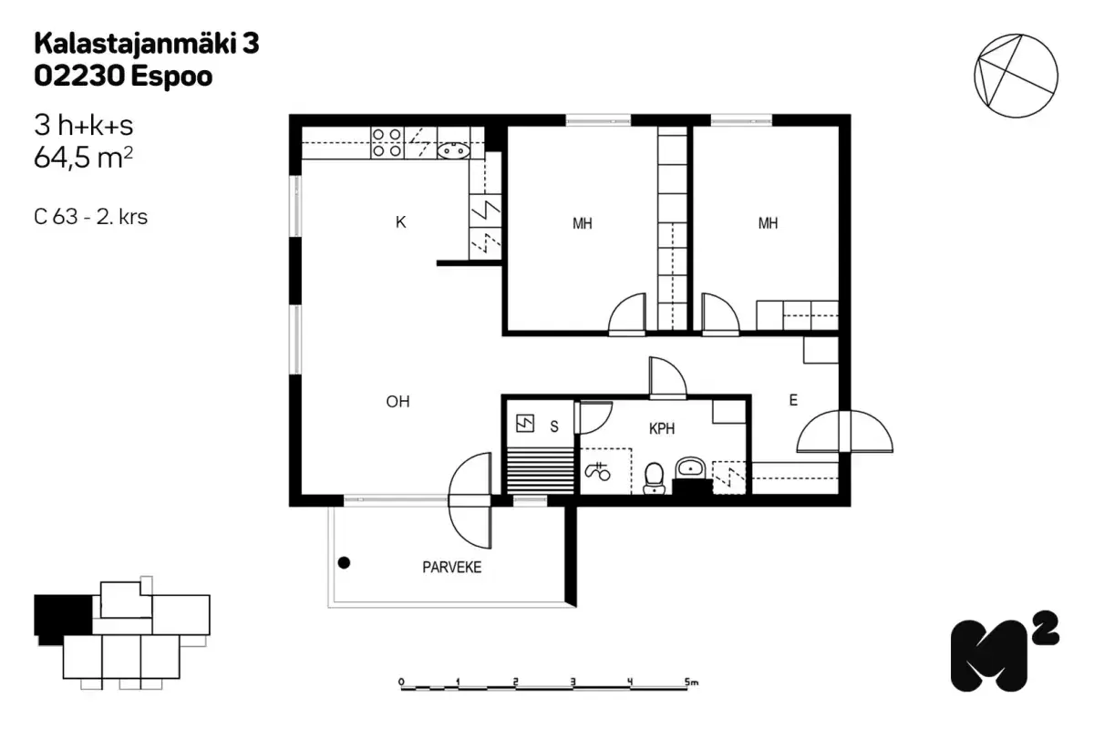 3h+k+s 64,5 m², kalastajanmäki 3 espoo