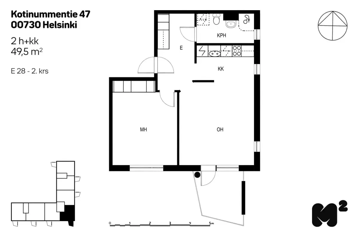 2h+kk 49,5 m², kotinummentie 47 helsinki