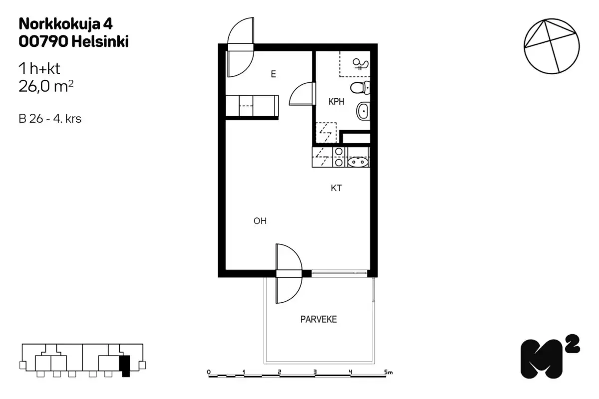 1h+kt 26,0 m², norkkokuja 3, 4 helsinki
