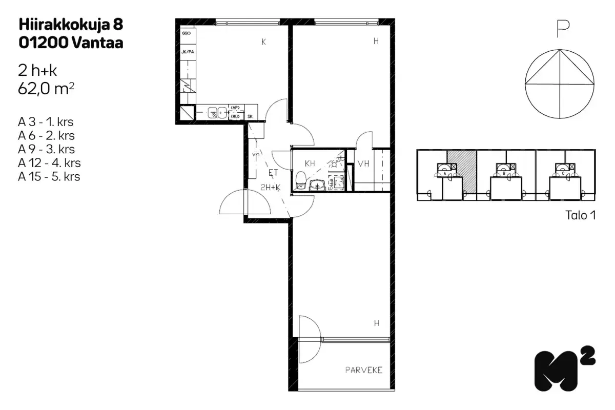 2h+k 62,0 m², hiirakkokuja 8 vantaa