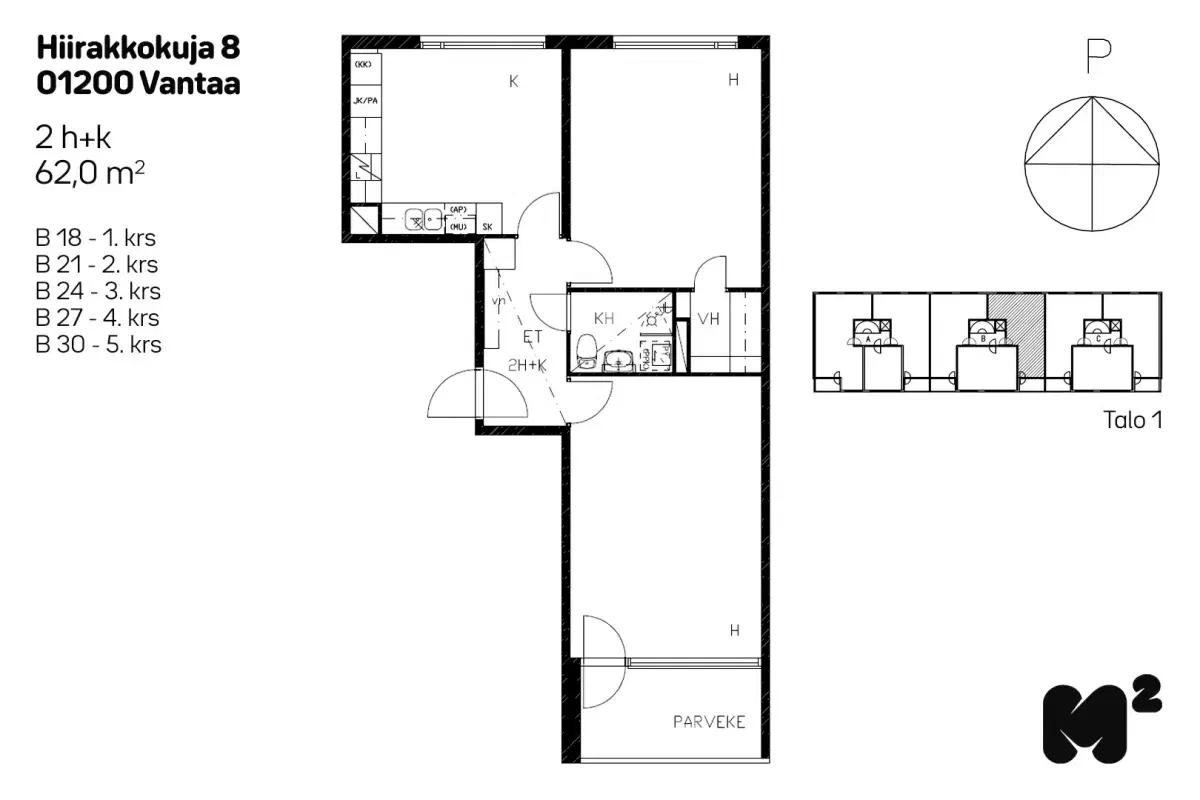 2h+k 62,0 m², hiirakkokuja 8 vantaa