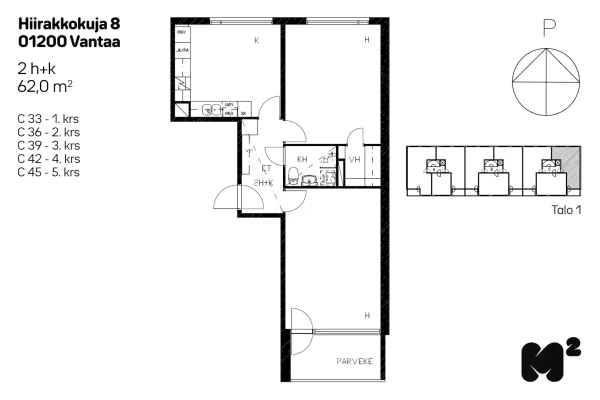 2h+k 62,0 m², hiirakkokuja 8 vantaa
