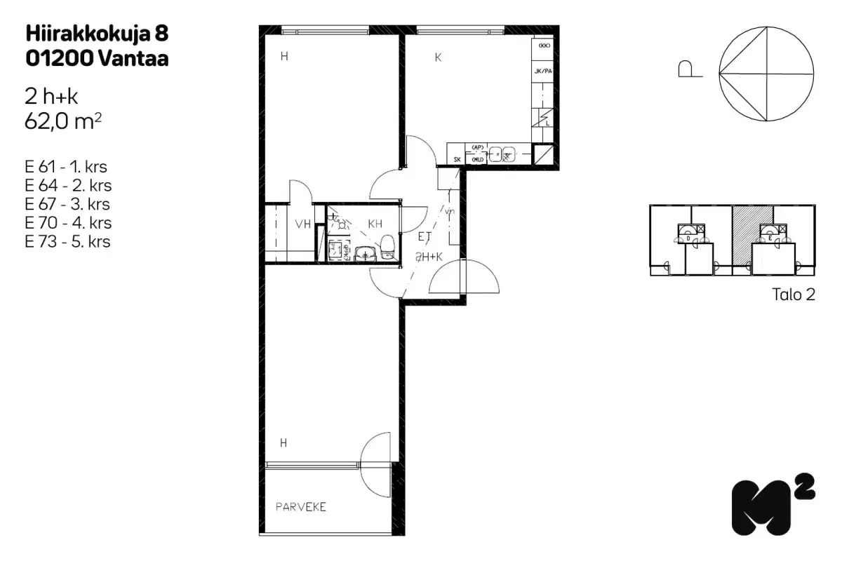 2h+k 62,0 m², hiirakkokuja 8 vantaa