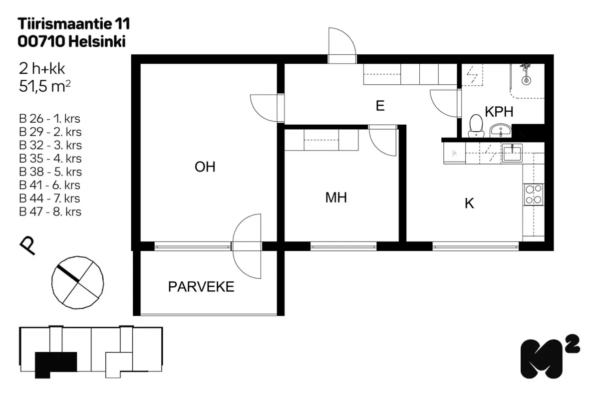 2h+kk 51,5 m², tiirismaantie 11 helsinki 1