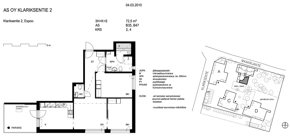 3h+k+s 72,5 m², klariksentie 2 espoo