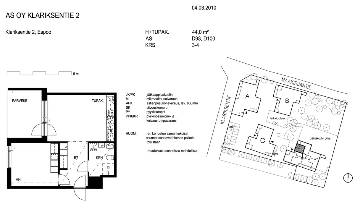 2h+kt 44,0 m², klariksentie 2 espoo