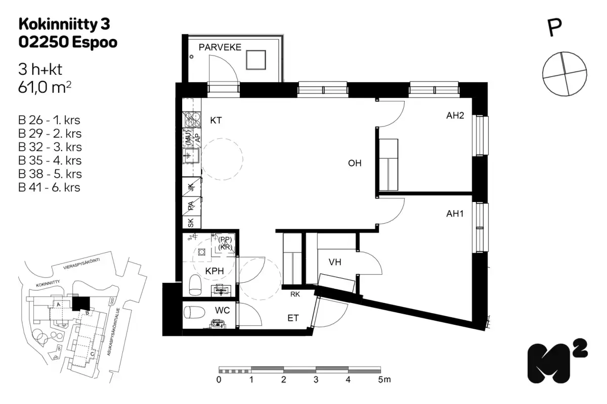 3h+kt 61,0 m², kokinniitty 3 espoo