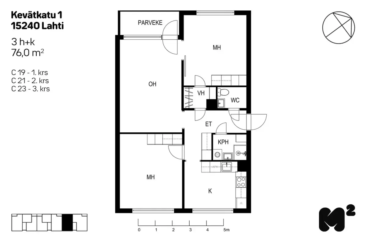 3h+k 76,0 m², kevätkatu 1 lahti 1