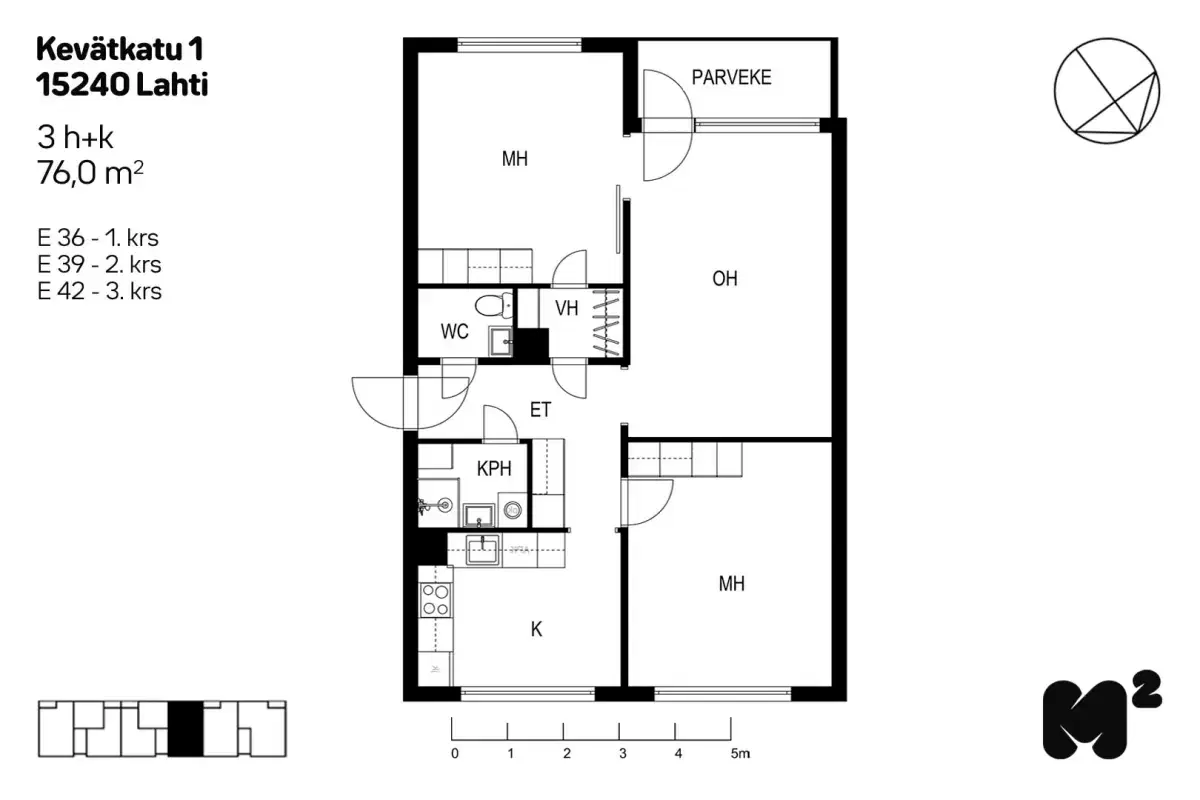 3h+k 76,0 m², kevätkatu 1 lahti 1