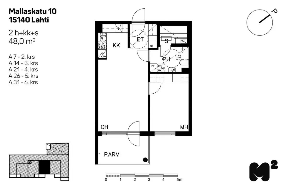 2h+kk+s 48,0 m², mallaskatu 10 lahti
