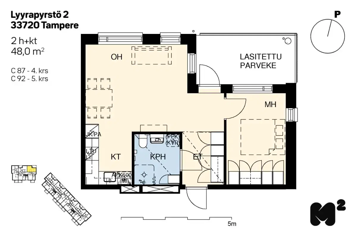 2h+kt 48,0 m², lyyrapyrstö 2 tampere