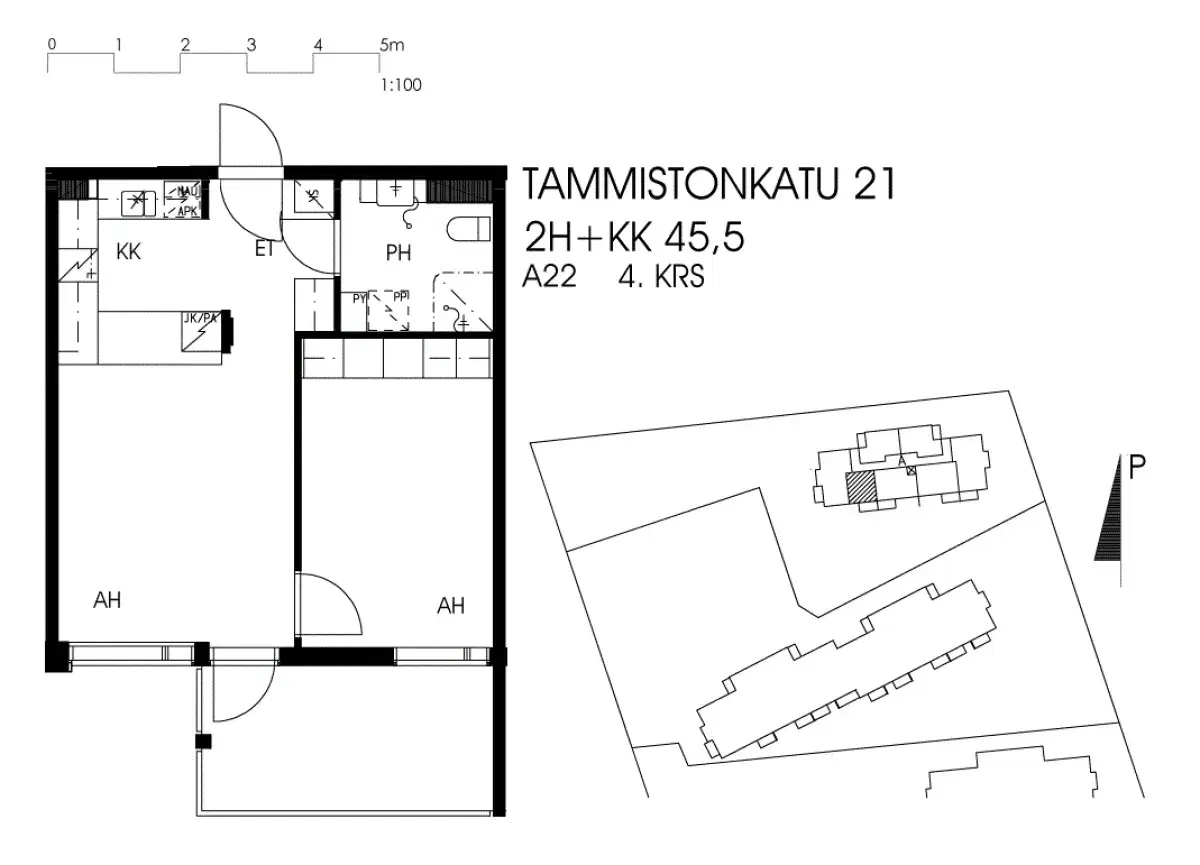 2h+kk 45,5 m², tammistonkatu 21 vantaa