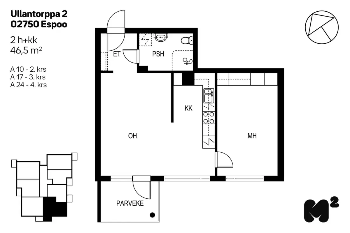 2h+kk 46,5 m², ullantorppa 2 espoo