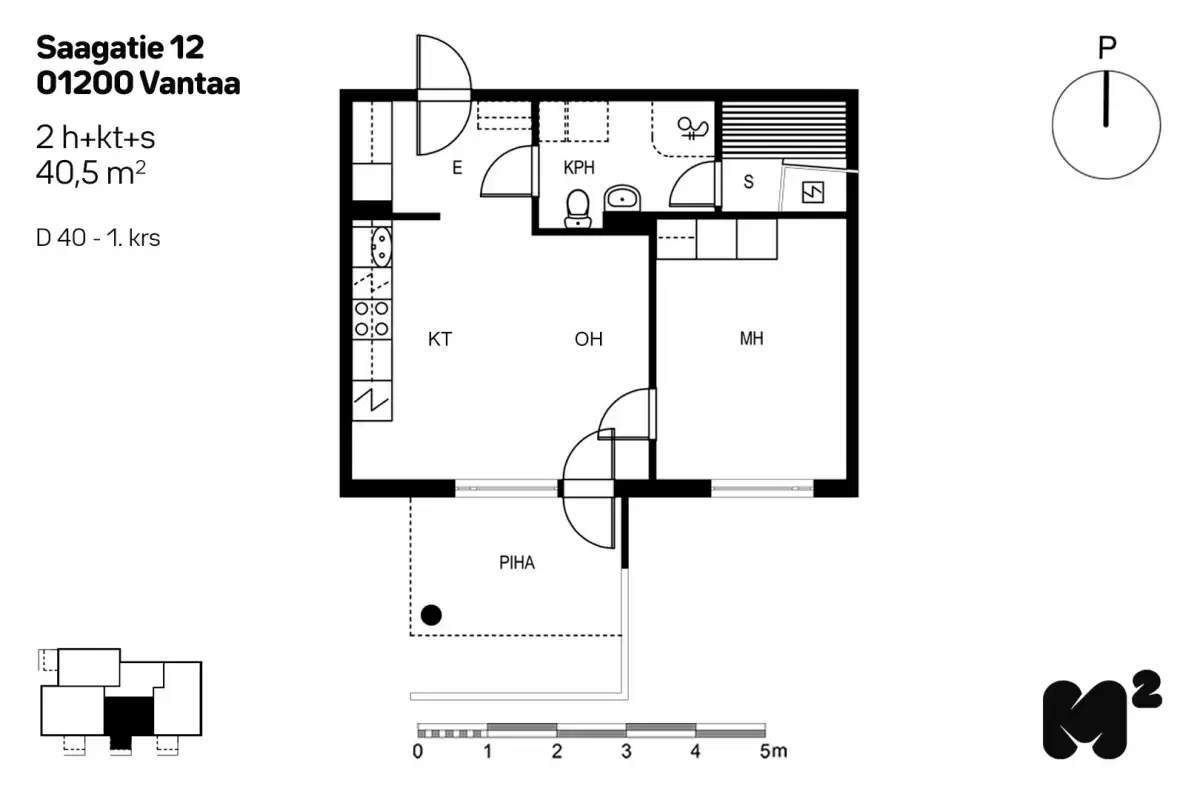 2h+kt+s 40,5 m², saagatie 12 vantaa