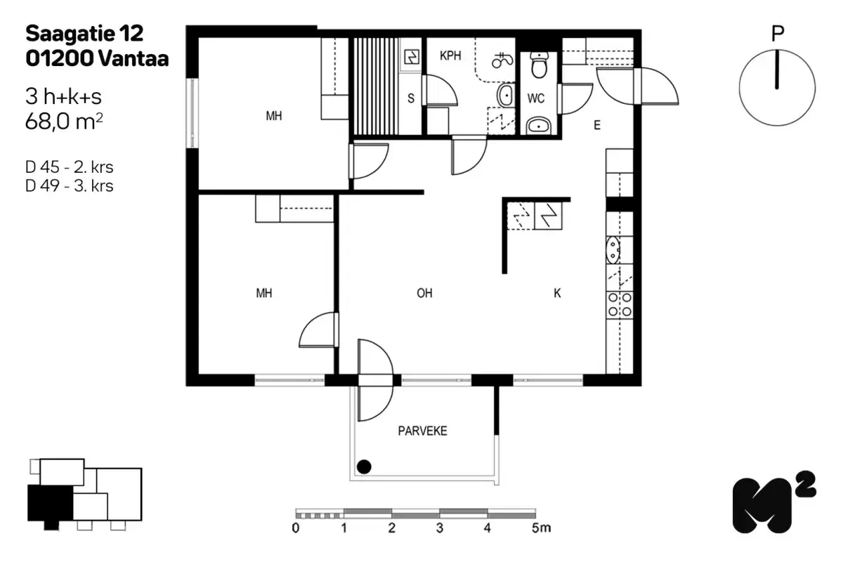 3h+k+s 68,0 m², saagatie 12 vantaa