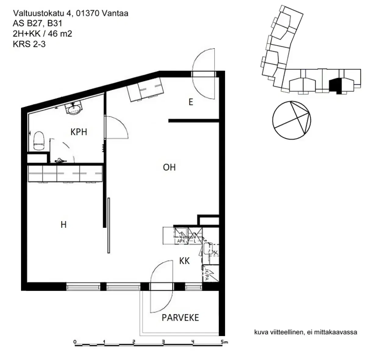 2h+kk 46,0 m², valtuustokatu 4 vantaa