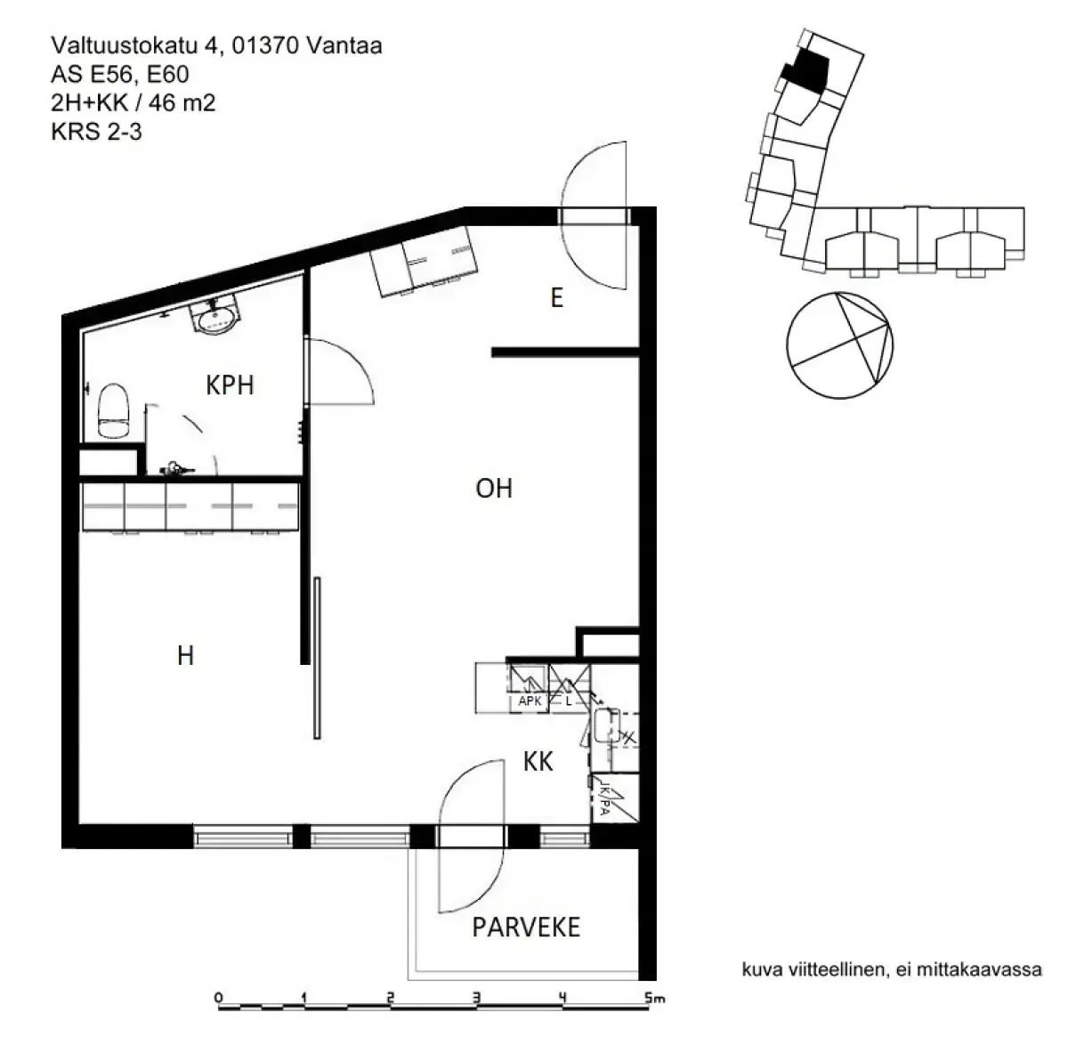 2h+kk 46,0 m², valtuustokatu 4 vantaa