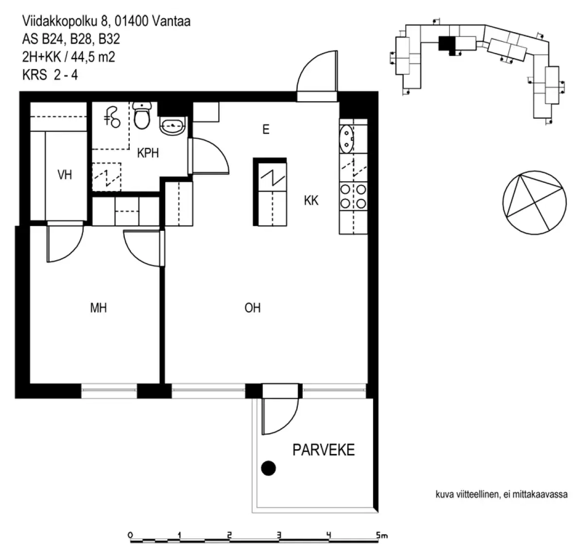 2h+kk 44,5 m², viidakkopolku 8 vantaa