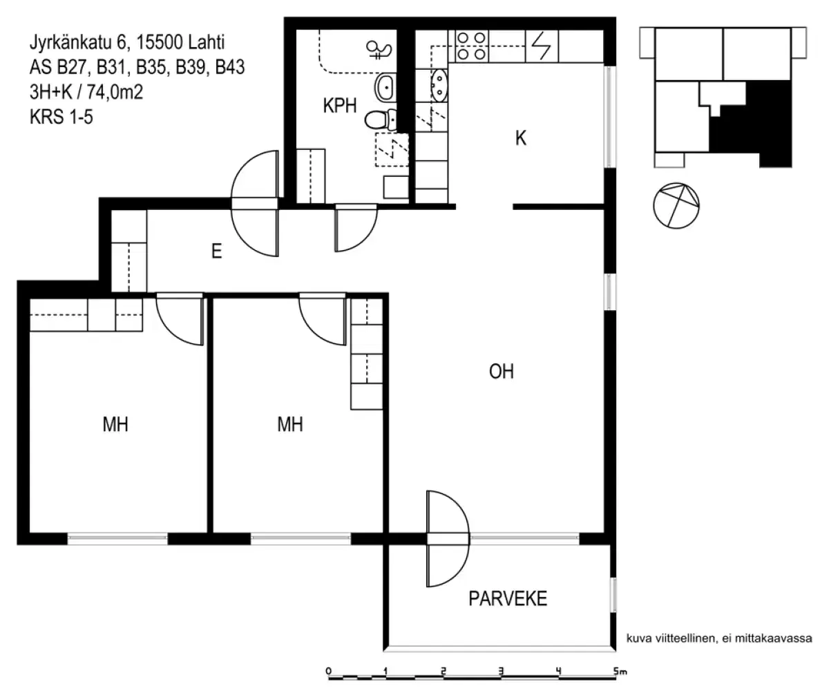 3h+k 74,0 m², jyrkänkatu 6 lahti