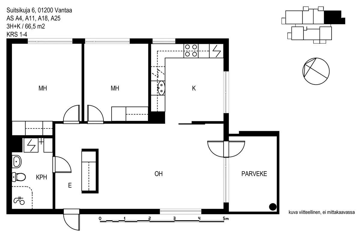 3h+k 66,5 m², suitsikuja 6 vantaa